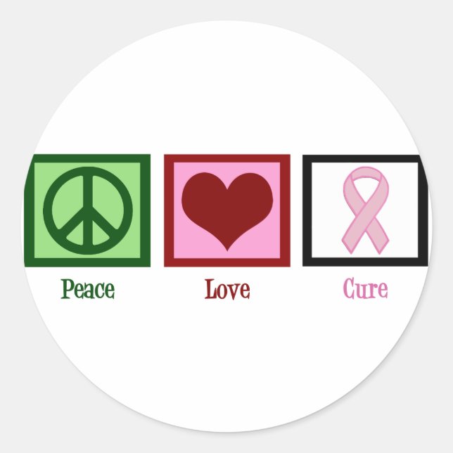 Peace Love Cure Breast Cancer Classic Round Sticker (Front)