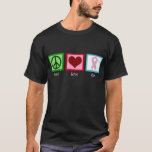 Peace Love Cure Breast Cancer T-Shirt<br><div class="desc">Peace sign, heart, and the breast cancer ribbon on black shirts.</div>