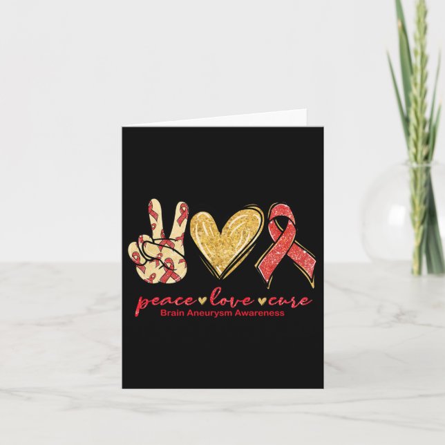 Peace Love Cure Burgundy Ribbon Brain Aneurysm Awa Card (Front)