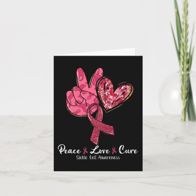 Peace Love Cure Burgundy Ribbon Sickle Cell Awaren Card (Front)