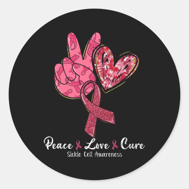 Peace Love Cure Burgundy Ribbon Sickle Cell Awaren Classic Round Sticker (Front)