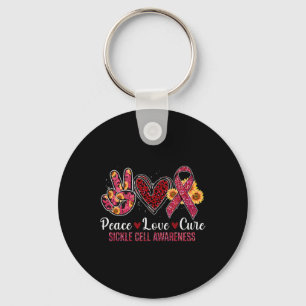 Peace Love Cure Burgundy Ribbon Sickle Cell Awaren Key Ring