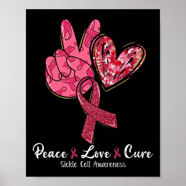 Peace Love Cure Burgundy Ribbon Sickle Cell Awaren Poster (Front)