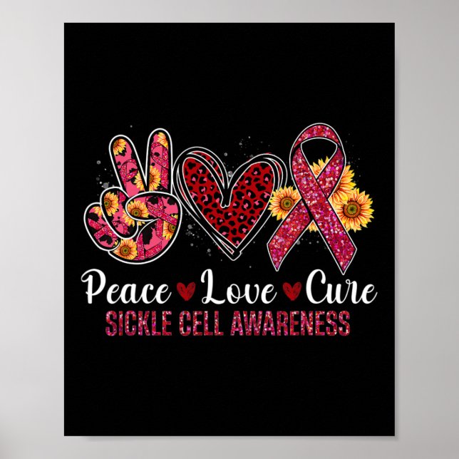 Peace Love Cure Burgundy Ribbon Sickle Cell Awaren Poster (Front)