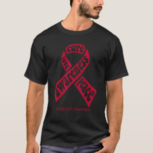 Peace Love Cure Burgundy Ribbon Sickle Cell Awaren T-Shirt