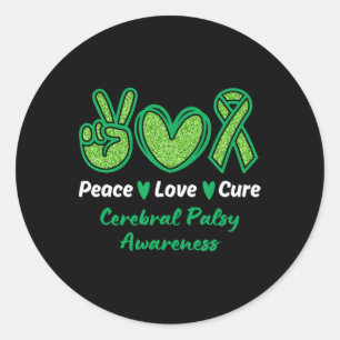 Peace Love Cure Cerebral Palsy Awareness Cp Green  Classic Round Sticker