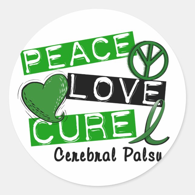 PEACE LOVE CURE CEREBRAL PALSY T-Shirts & Gifts Classic Round Sticker (Front)