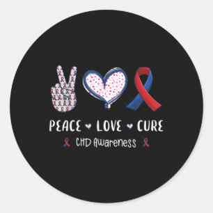 Peace Love Cure Chd Heart Disease Awareness Men Wo Classic Round Sticker