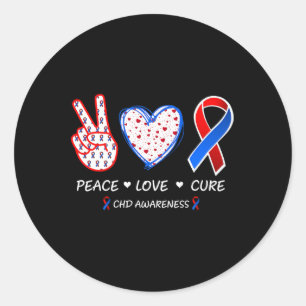 Peace Love Cure Chd Heart Disease Awareness Men Wo Classic Round Sticker