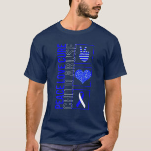 Peace Love Cure Child Abuse Awareness Ribbon Warri T-Shirt