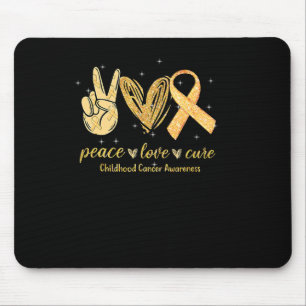 Peace Love Cure Childhood Cancer Awareness Gold Ri Mouse Mat