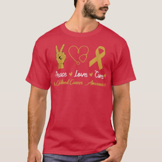 Peace Love Cure Childhood Cancer Awareness Gold Ri T-Shirt