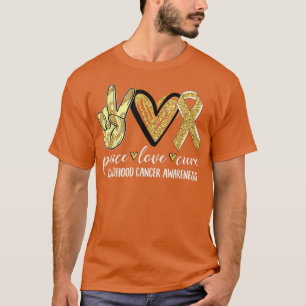 Peace Love Cure Childhood Cancer Awareness Gold Ri T-Shirt
