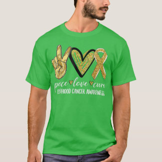 Peace Love Cure Childhood Cancer Awareness Gold Ri T-Shirt