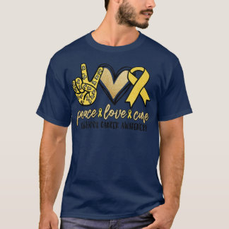 Peace Love Cure Childhood Cancer Awareness Gold T-Shirt