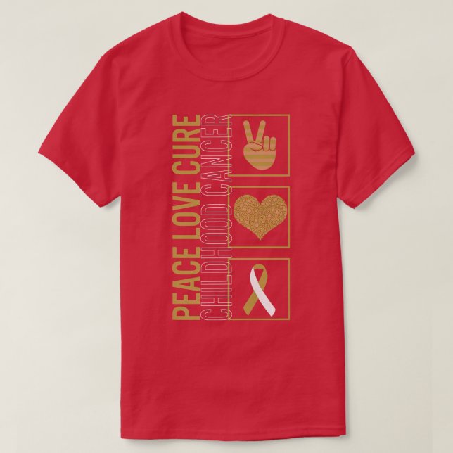 Peace Love Cure Childhood Cancer Awareness Ribbon  T-Shirt (Design Front)