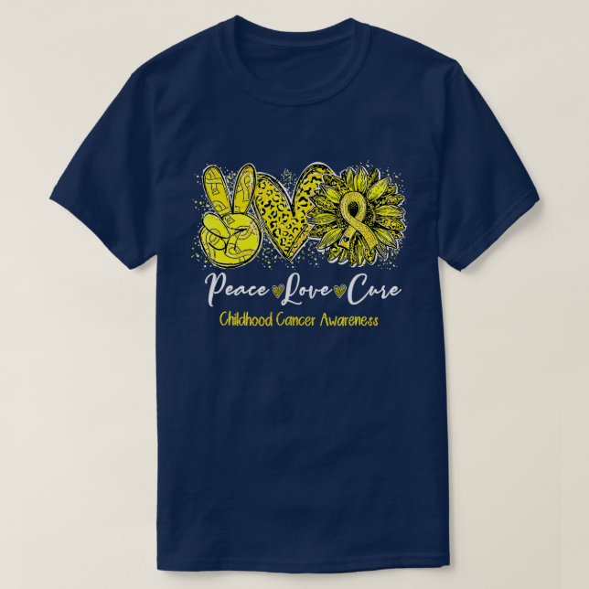 Peace Love Cure Childhood Cancer Awareness Sunflow T-Shirt (Design Front)