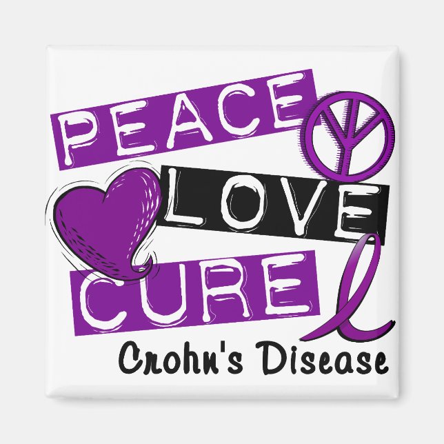 PEACE LOVE CURE CROHNS DISEASE MAGNET (Front)