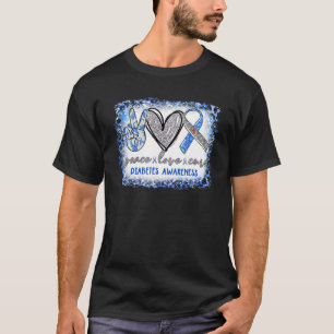 Peace Love Cure Diabetes Awareness Blue Grey Ribbo T-Shirt
