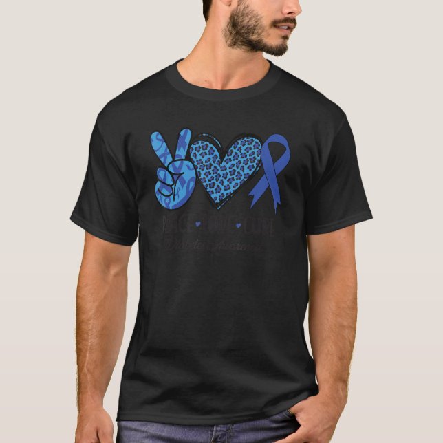 Peace Love Cure Diabetes Awareness Diabetic Blue R T-Shirt (Front)