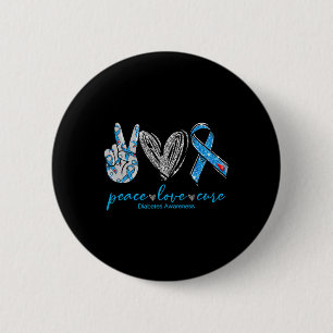 Peace Love Cure Diabetes Awareness Heart Ribbon 6 Cm Round Badge