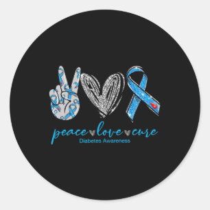 Peace Love Cure Diabetes Awareness Heart Ribbon Classic Round Sticker