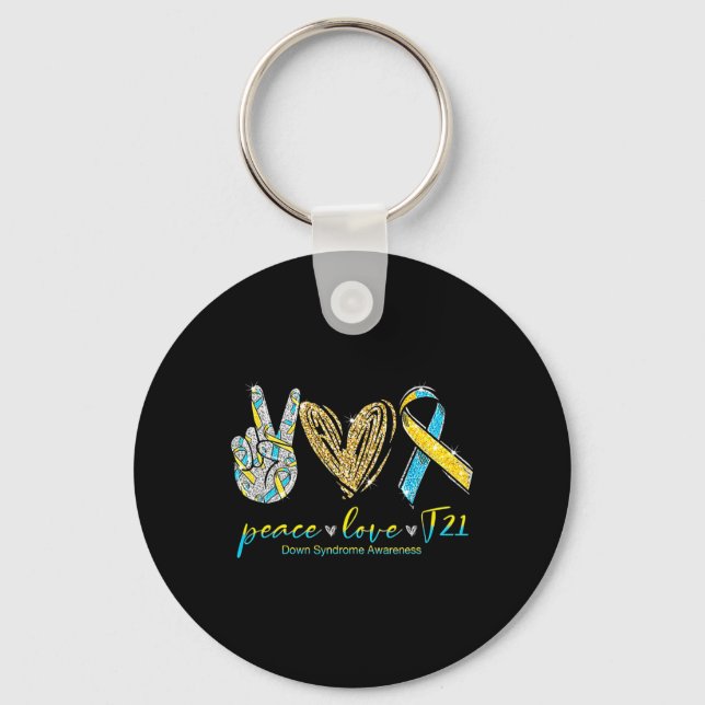 Peace Love Cure Down Syndrome Awareness  Key Ring (Front)