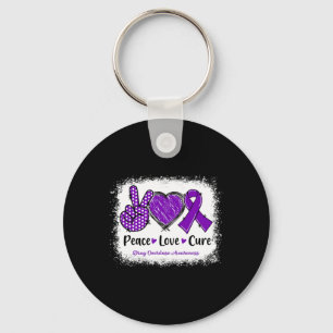Peace Love Cure Drug Overdose Awareness Purple Rib Key Ring