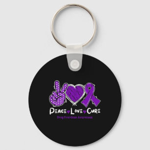 Peace Love Cure Drug Overdose Awareness Purple Rib Key Ring