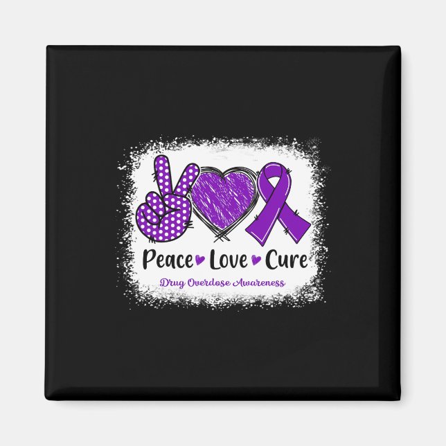 Peace Love Cure Drug Overdose Awareness Purple Rib Magnet (Front)