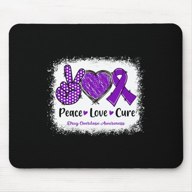 Peace Love Cure Drug Overdose Awareness Purple Rib Mouse Mat (Front)