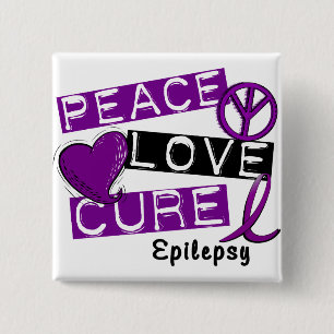 PEACE LOVE CURE EPILEPSY 15 CM SQUARE BADGE