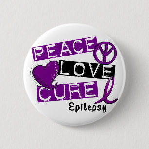 PEACE LOVE CURE EPILEPSY 6 CM ROUND BADGE