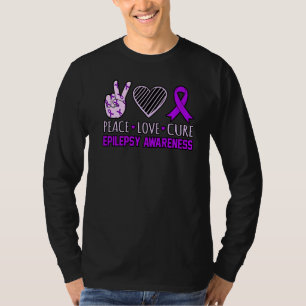 Peace Love Cure Epilepsy Awareness Month Purple Gr T-Shirt