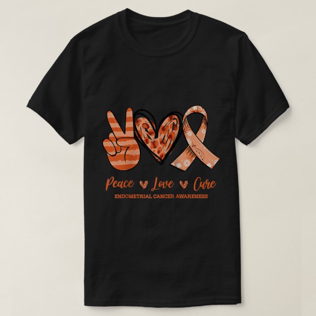 Peace Love Cure Floral Ribbon Endometrial Cancer A T-Shirt (Design Front)