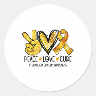 Peace Love Cure Gold Heart Ribbon Childhood Cancer Classic Round Sticker
