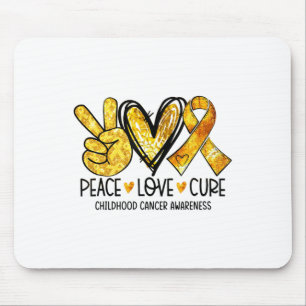Peace Love Cure Gold Heart Ribbon Childhood Cancer Mouse Mat