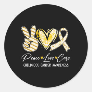 Peace Love Cure Gold Ribbon Childhood Cancer Aware Classic Round Sticker