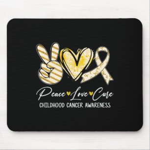 Peace Love Cure Gold Ribbon Childhood Cancer Aware Mouse Mat