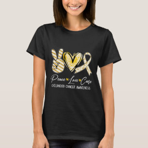 Peace Love Cure Gold Ribbon Childhood Cancer Aware T-Shirt