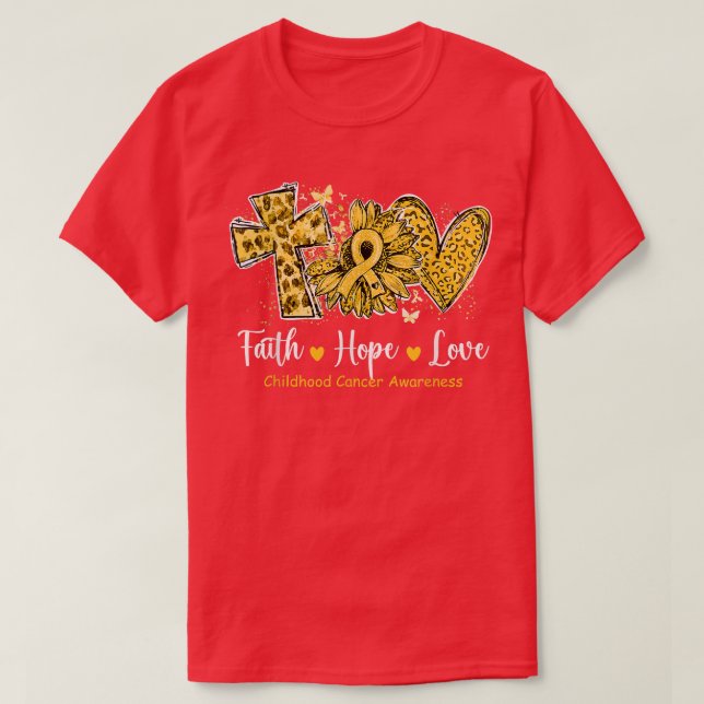 Peace Love Cure Gold Sunflower Childhood Cancer Aw T-Shirt (Design Front)