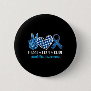 Peace Love Cure Grey Blue Ribbon Diabetes Awarenes 6 Cm Round Badge