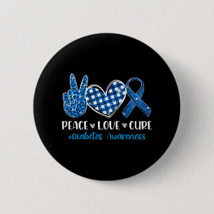 Peace Love Cure Grey Blue Ribbon Diabetes Awarenes 6 Cm Round Badge