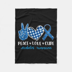 Peace Love Cure Grey Blue Ribbon Diabetes Awarenes Fleece Blanket