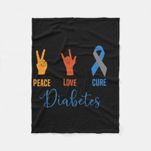 Peace Love Cure Grey Blue Ribbon Type 1 Vintage Di Fleece Blanket