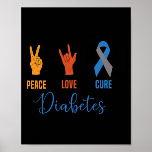 Peace Love Cure Grey Blue Ribbon Type 1 Vintage Di Poster