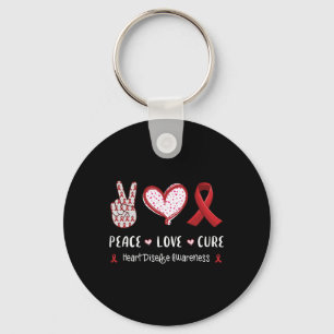 Peace Love Cure Heart Disease Awareness Men Women Key Ring