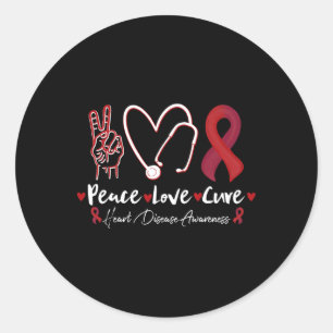 Peace Love Cure Heart Disease Awareness Stethoscop Classic Round Sticker
