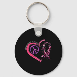 Peace Love Cure Hearted Pink Ribbon Breast Cancer Key Ring