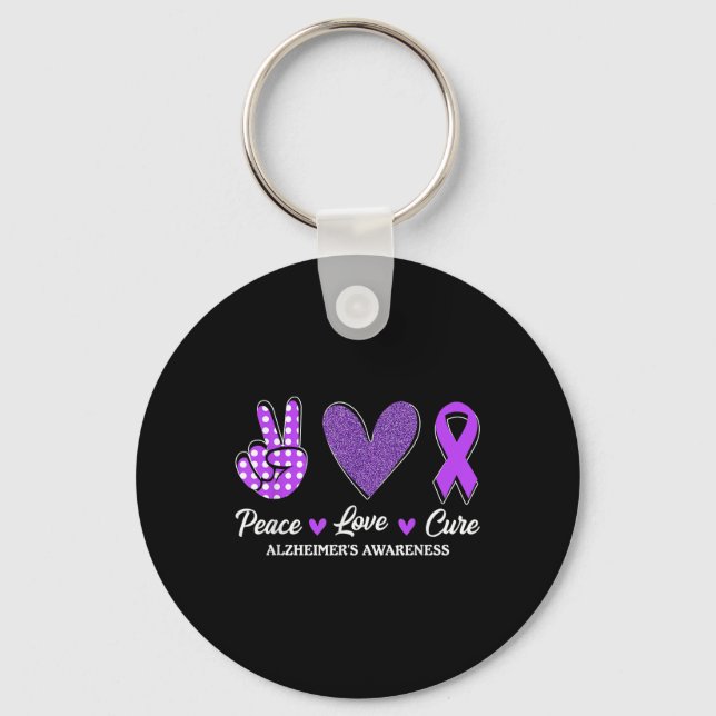 Peace Love Cure Heimers Awareness  Key Ring (Front)